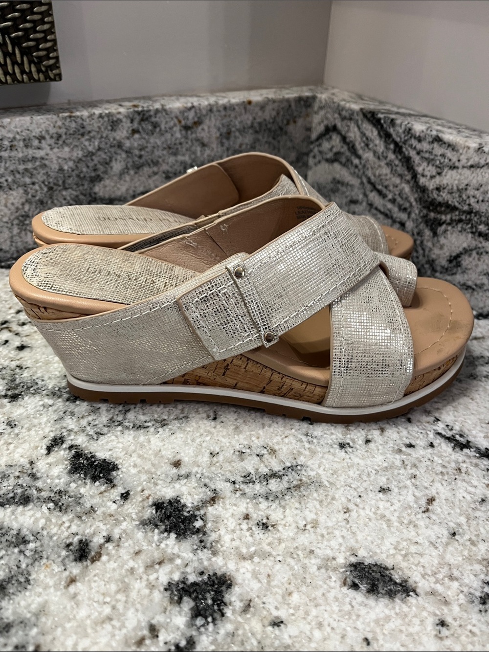 Like New Donald Pliner IRINI Wedge Sandals in Platino | Size 7.5 - Picture 3 of 9